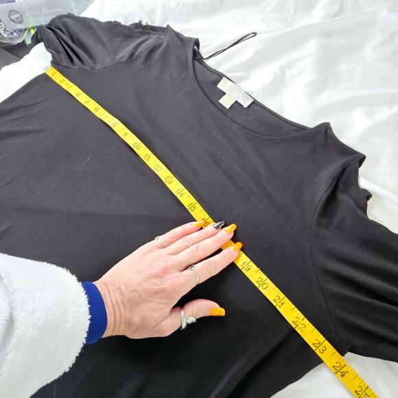 🎄 Michael Kors EUC Embellished sleeves stretchy clear gem top XL black - Picture 9 of 16